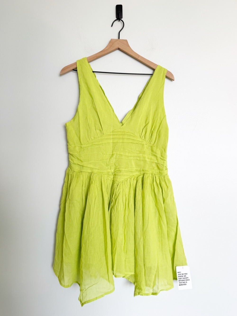 ASOS DESIGN V-neck Kiwi Green Tinkerbell Hanky Hem Mini Dress
